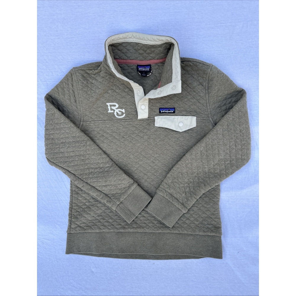Patagonia 1/4 Button Snap Pullover Camo Green Organic Cotton Size Small Quilted‎